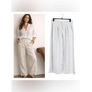 Wrap London Wide Leg Breezy Linen Pants Size 10 Flax Natural Coastal Euro Summer